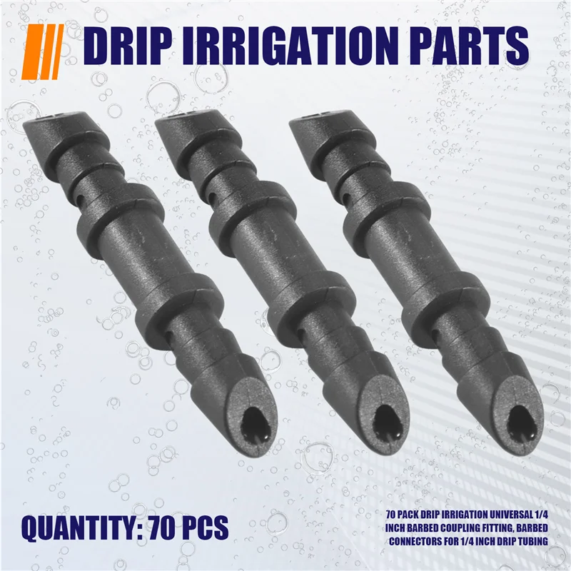 PZHI-70 Pack Drip Irrigation Universal 1/4 Inch Barbed Coupling Fitting, Barbed Connectors For 1/4 Inch Drip Tubing