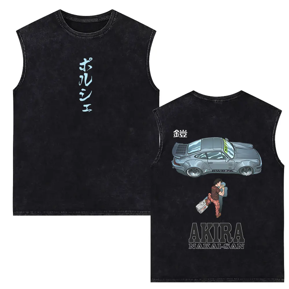 Anime Initial D Drift AE86 Takumi Fujiwara Redsuns Vintage Washed Tank Tops Men Cartoon Manga Oversized Sleeveless Vest T-shirt