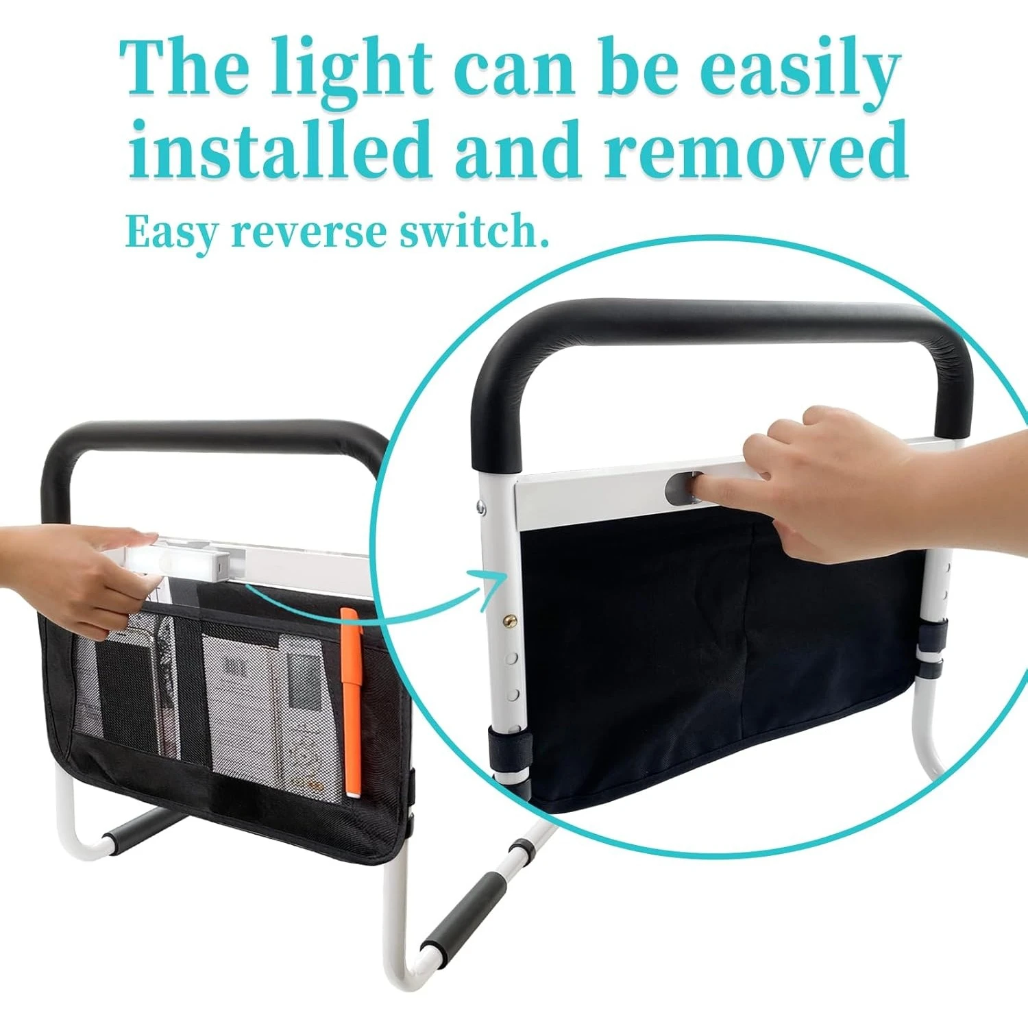 Bed Rails for Elderly Adults Safety with Adjustable Heights Storage Pocket Assist Support Side Railings Seniors Slides