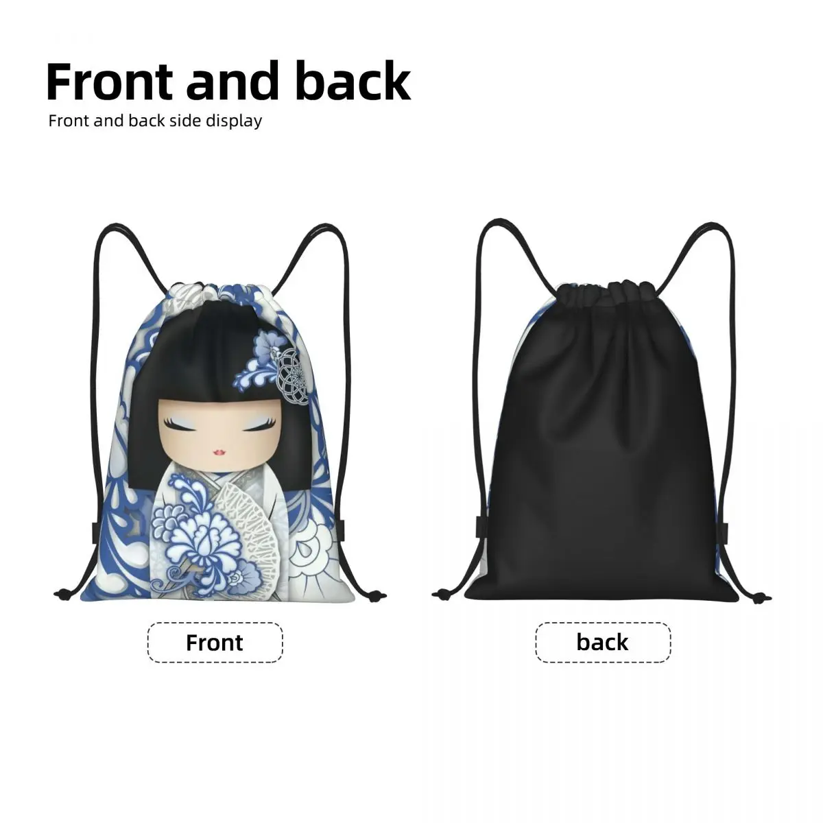 Custom Japanese Girl Sakura Kokeshi Doll Drawstring Bag for Training Yoga Backpacks Women Men Sports Gym Sackpack