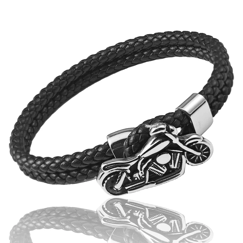 Classic Motorcycle Style Men Leather Bracelet Stainless Steel Hand-woven Multi-layer Bracelet Fashion Male Jewelry Wholesale