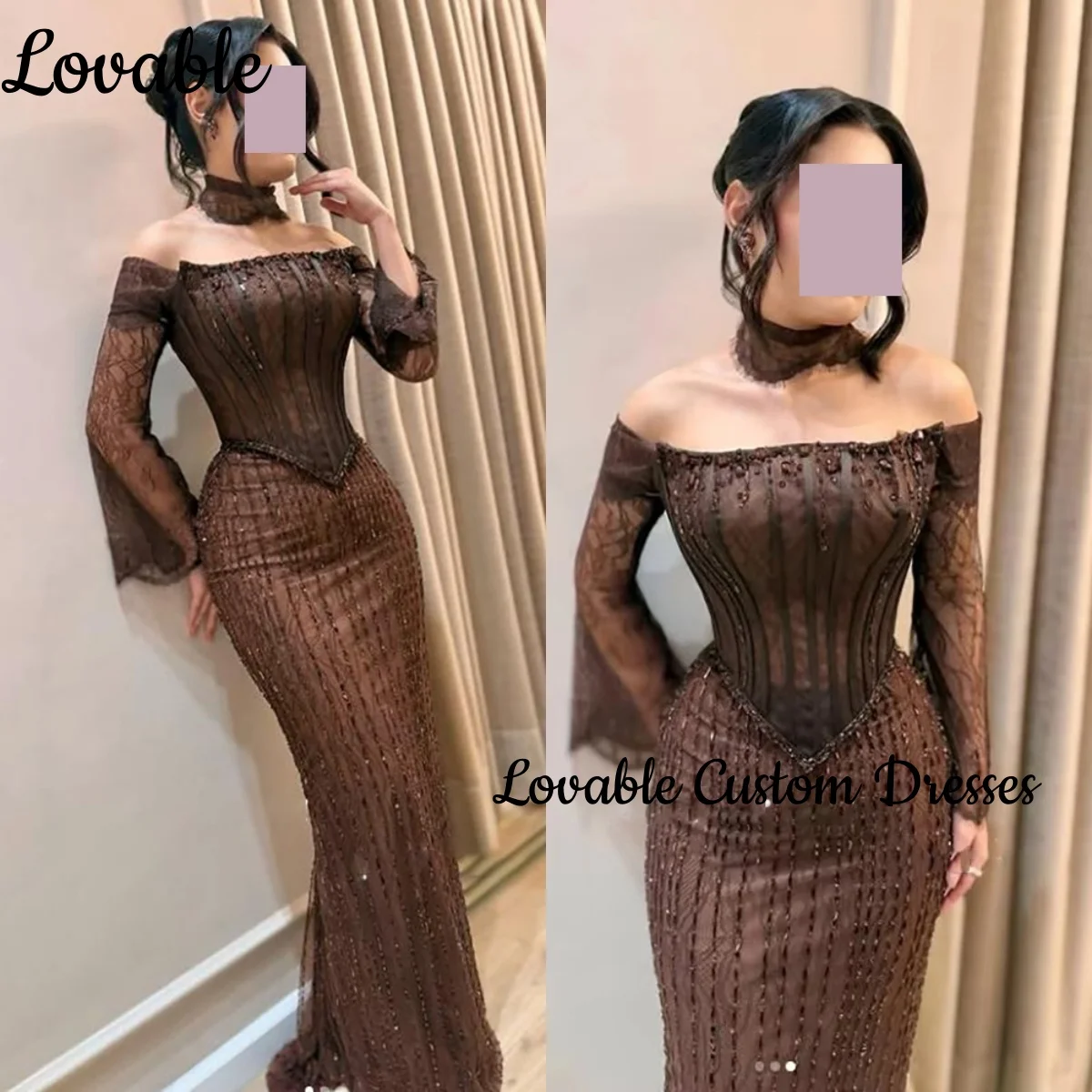 

Customize Prom Dresses Mermaid Evening Dress Sexy Lace Appliques Illusion Prom Dress Corset Train Floor Length Formal Occasion D