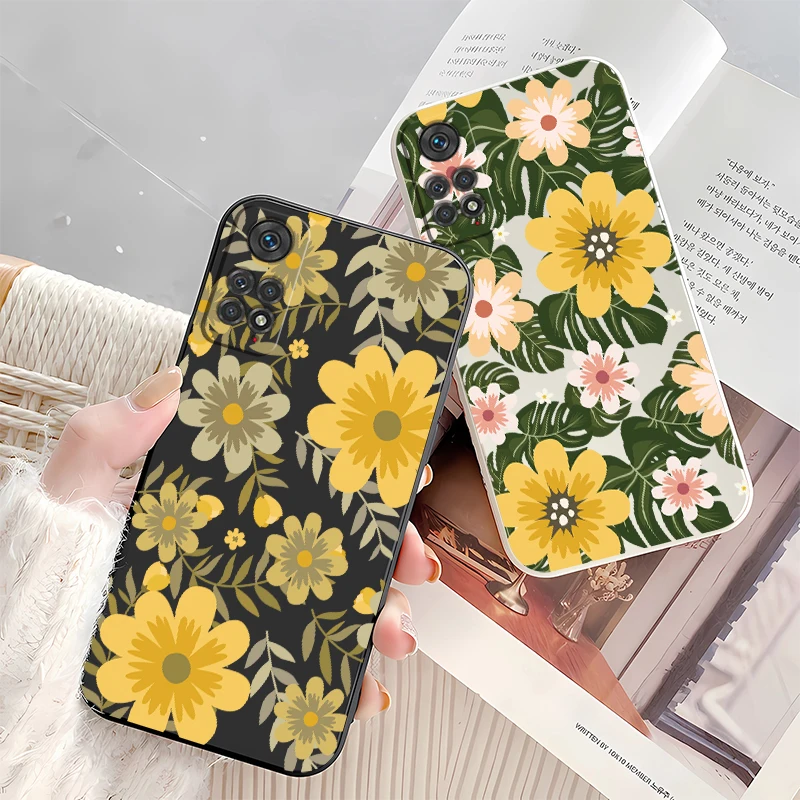 حافظة لهاتف شاومي ريدمي نوت 11T 11S 13 5G 14 Pro Plus 12S 10 Pro 10S 9S 9 غطاء مطبوع عليه زهور من السيليكون غير اللامع