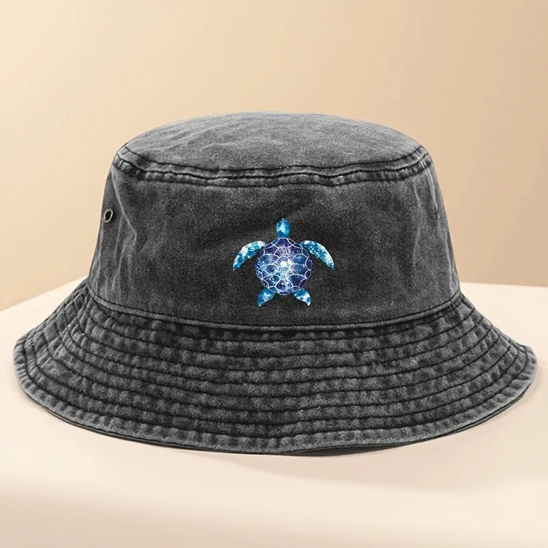 1pc Women's Washed Bucket Hat Decorated with Turtle Pattern - Adjustable and Breathable Fisherman Hat, Perfect for Outdoor Beach 2