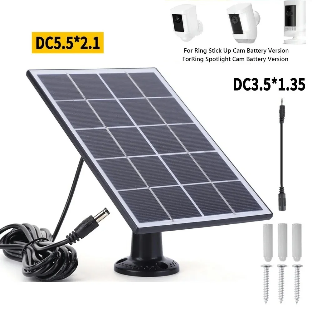 10W Solar Panel Charger for Ring Camera Ring Spotlight Cam DC 3.5/5.5mm USB Type-C Waterproof Solar Panel + 9.8ft Charging Cord