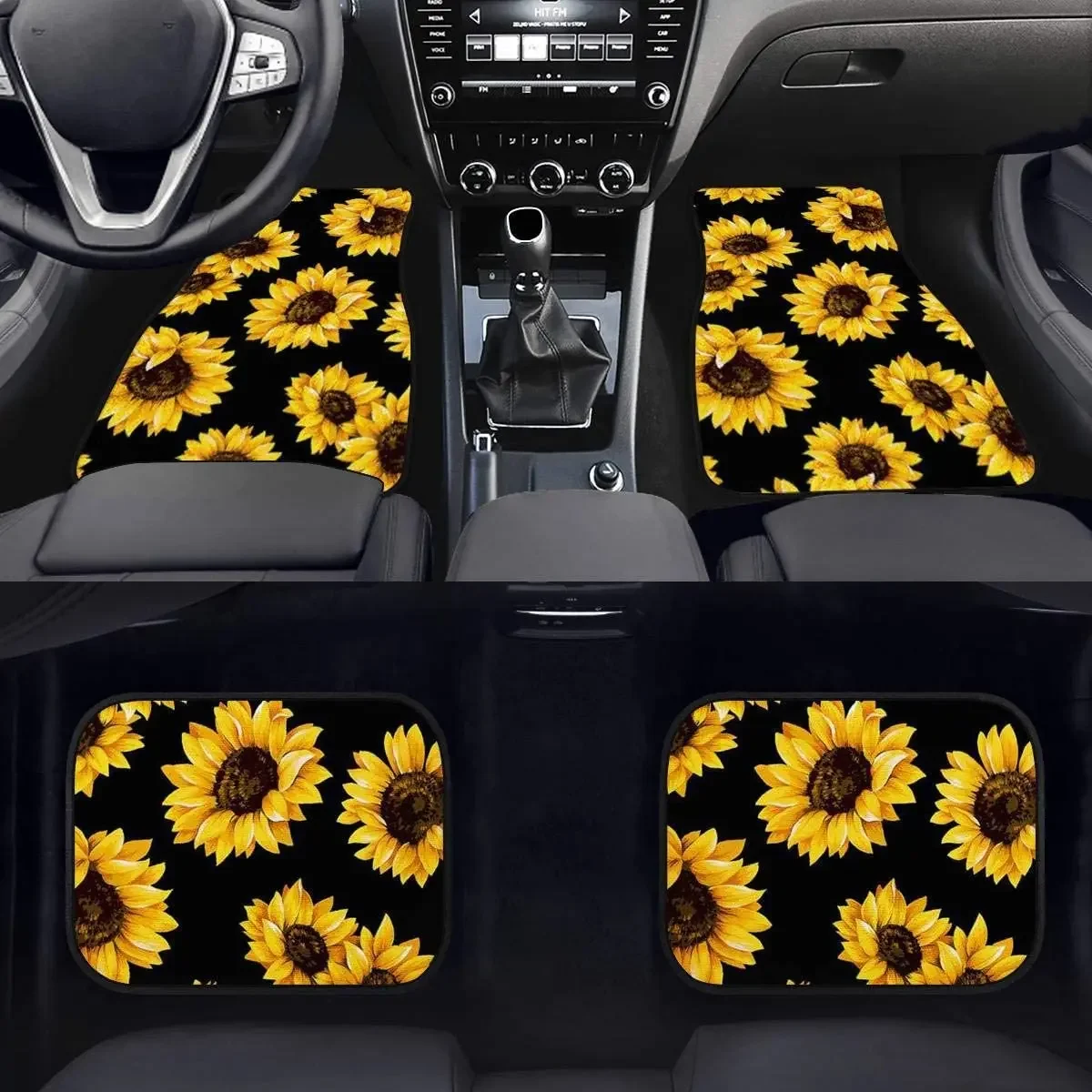 Pink Big Flower Skeleton Car Floor Mat 4-piece Set General Anti Slip Rubber Back Foot Mat Anti Slip Carpet Flower Car Foot Mat