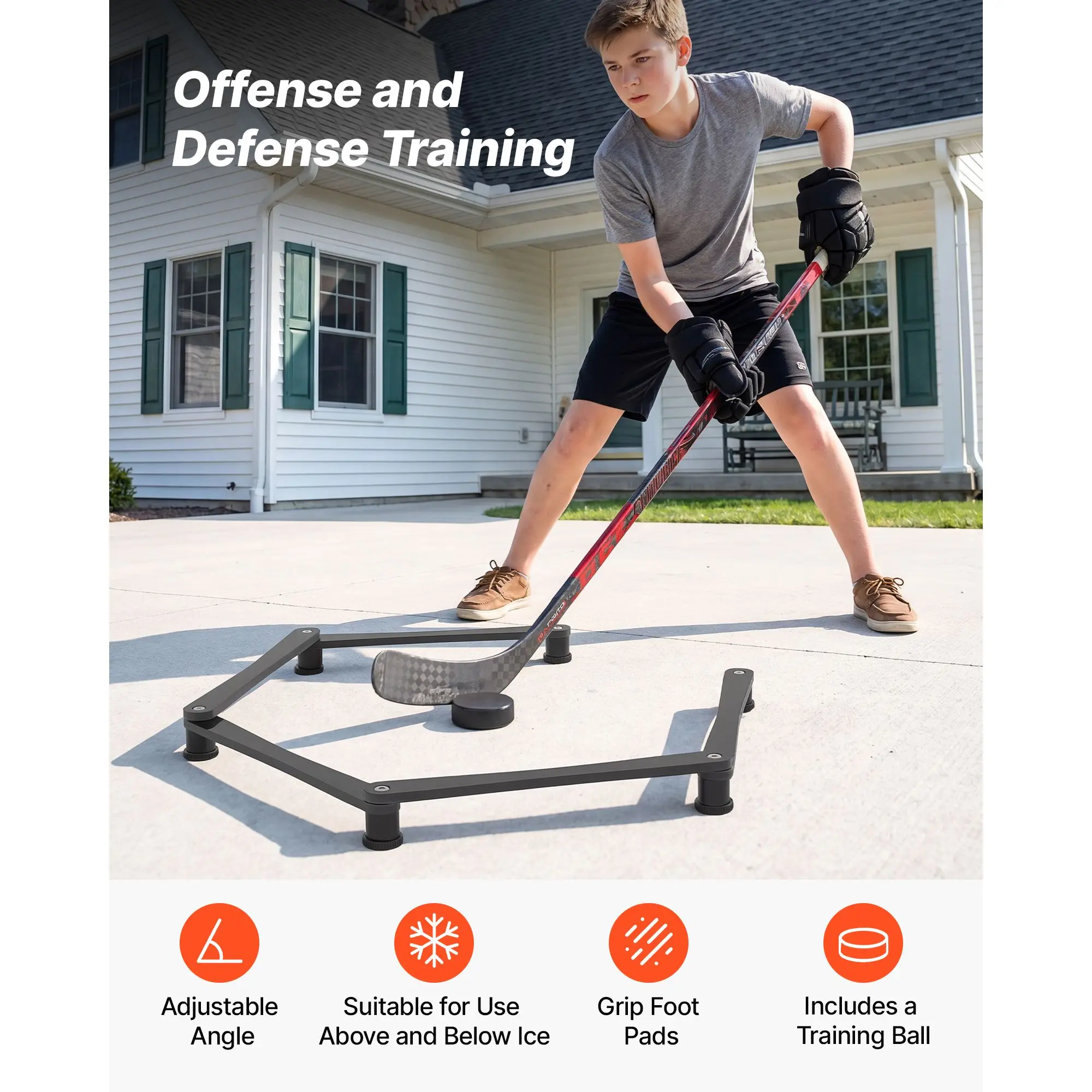 Hockey Training Equipment, 5-Section Adjustable Hockey Stick Handling Trainer, Portable On/Off Ice Trainer, Lightweight Solid Sports Tool for Puck Control, Reaction Time, Hand-Eye Coordination