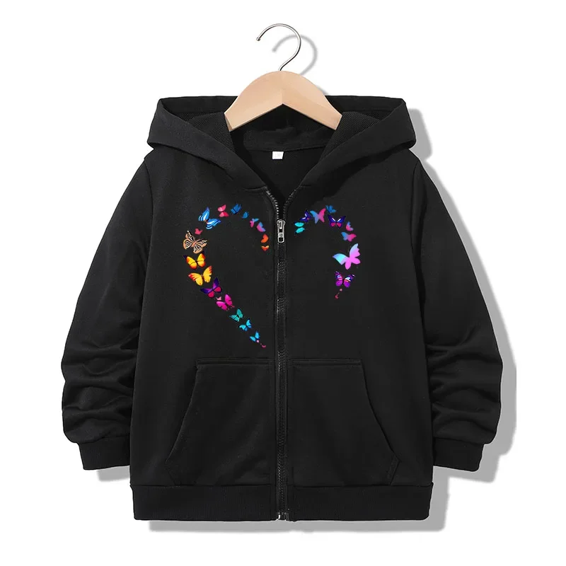 Hoodie Zipper Hoodie Funny Casual Butterfly Heart Letter Hoodies Jackets Boys Girls Y2k Zip Up Sweatshirt Fashion