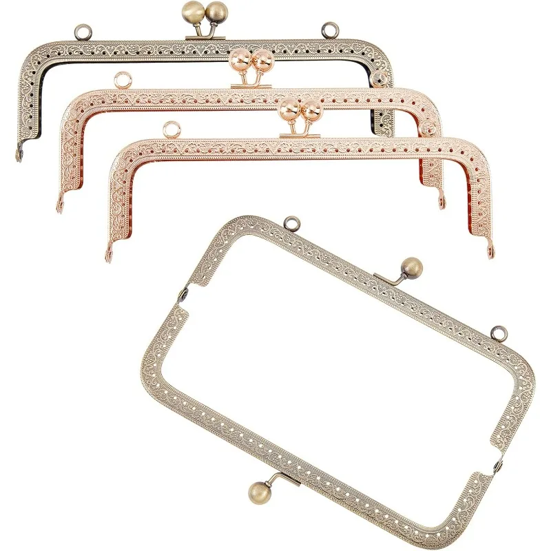 

4 Pack Metal Purse Frame Kiss Clasp Lock 20cm/7.8inch Squared Bag Clutch Frame for DIY Craft Purse Bag Making, Antique