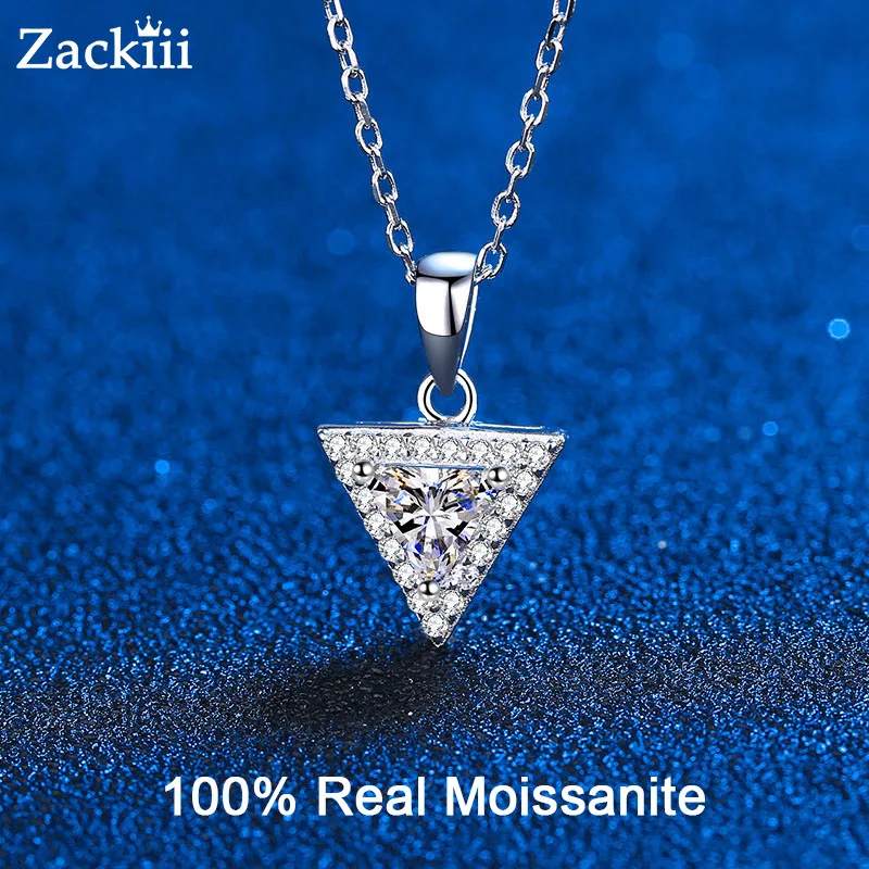 100% 925 Sterling Silver Triangle Cut Real Moissanite Pendant Necklace For Women Top Quality Wedding Party Bridal Fine Jewelry