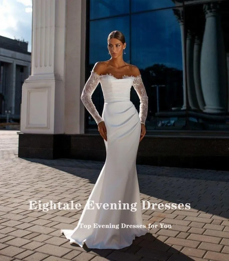 فساتين زفاف Eightale Boho على شكل قلب مزينة بالدانتيل مخصصة لحفلات الزفاف حورية البحر ثنيات وأكمام طويلة فيستدوس دي نوفيا