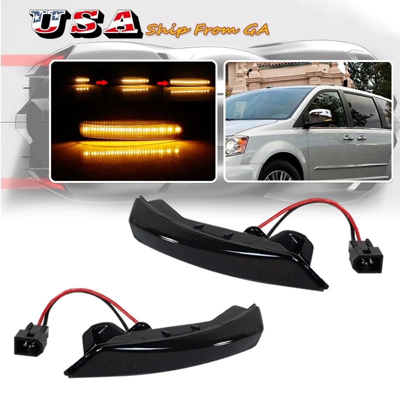 ل دودج جراند كارافان كرايسلر تاون كونتري فوياجر VW روتان متتابعة ديناميكية الجانب مصباح ليد للمرآة بدوره مصباح إشارة 2008-2018 #1
