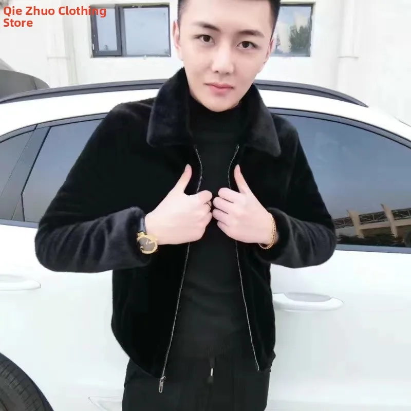 

Men's Whole Mink Fur Coat Trendy Carved Clothing Stand Collar Winter Fur Velvet Coat Youth Vitali Sle Casual Wear