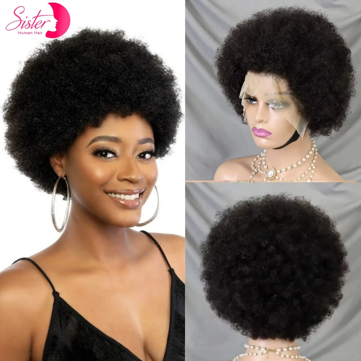 Natural Afro Kinky Curly Human Hair Wigs 250% Density 13x4 Transparent Lace Frontal Short Bob Wigs PrePlucked Hairline for Women