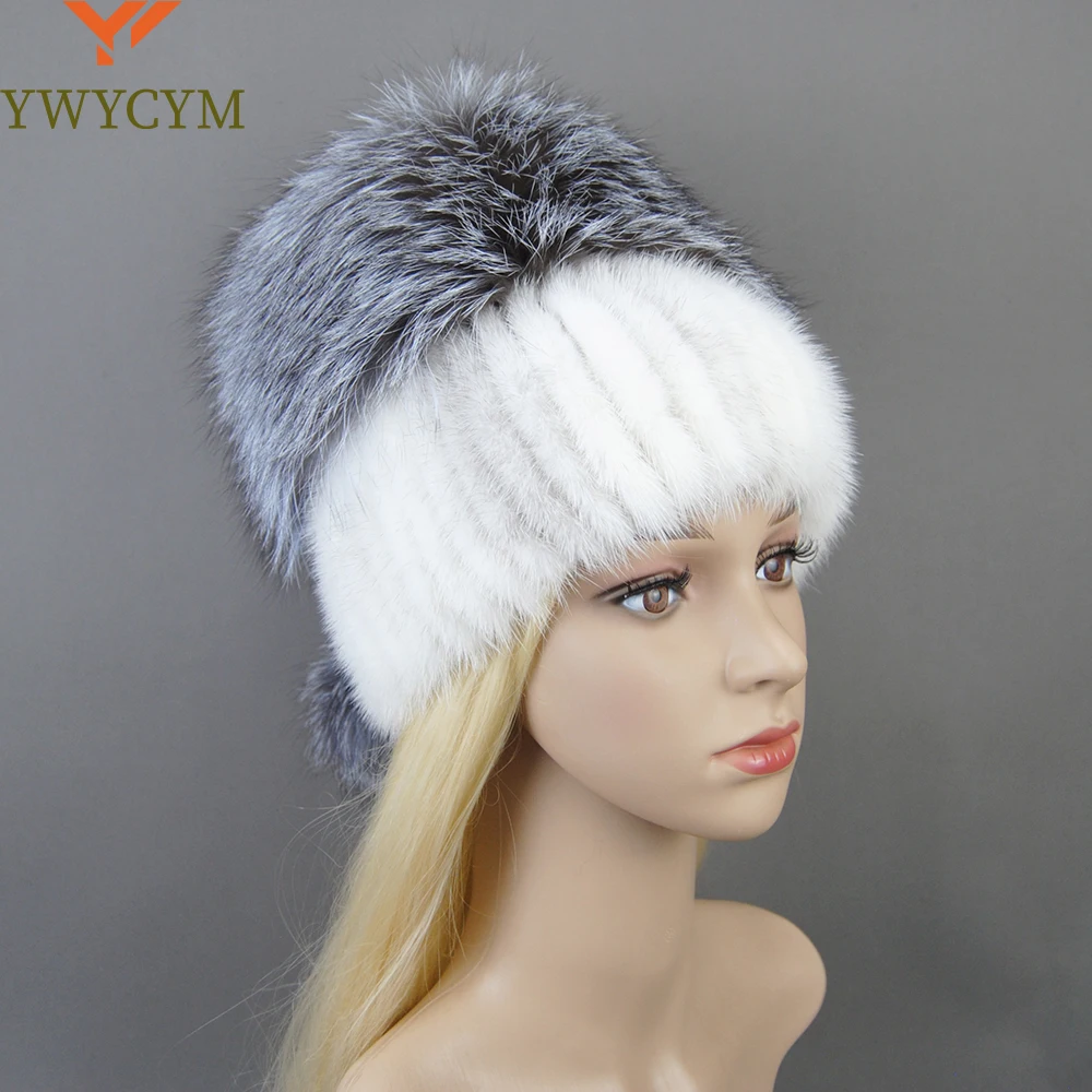 

Real Silver Fox Fur Hat Female Natural Mink Fur Winter Hats For Women Beanies Knitted Luxury Women's Real Mink Fur Beanies Hats