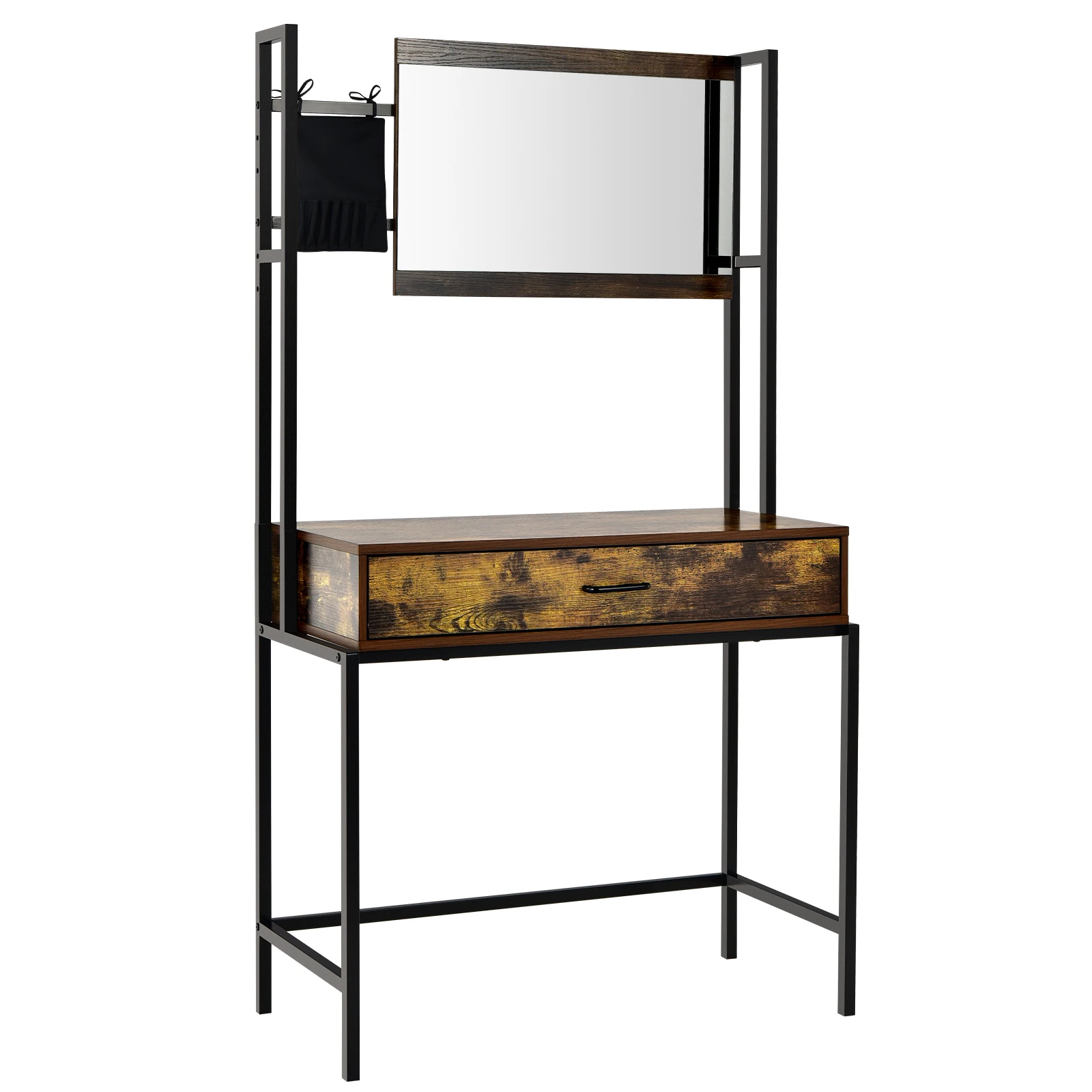 

Industrial Vanity Table with 3-Height Adjustable Mirror Storage Bag Large Drawer