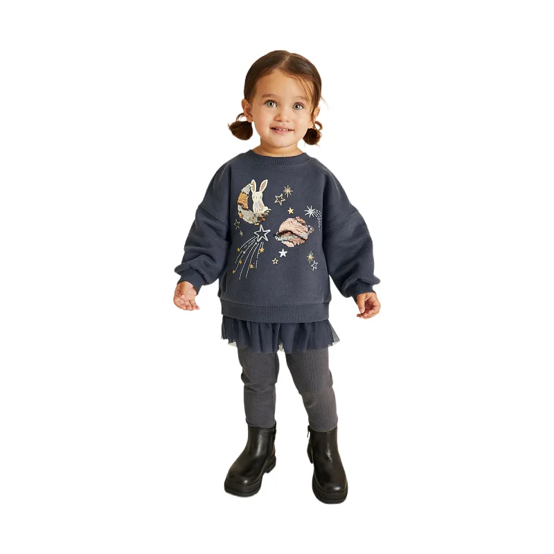 Jumping Meters 2-7T Hot Selling Princess Girls Dresses Moon Bunny Stars Mesh For Autumn Spring Long Sleeve Children\'s Clothes