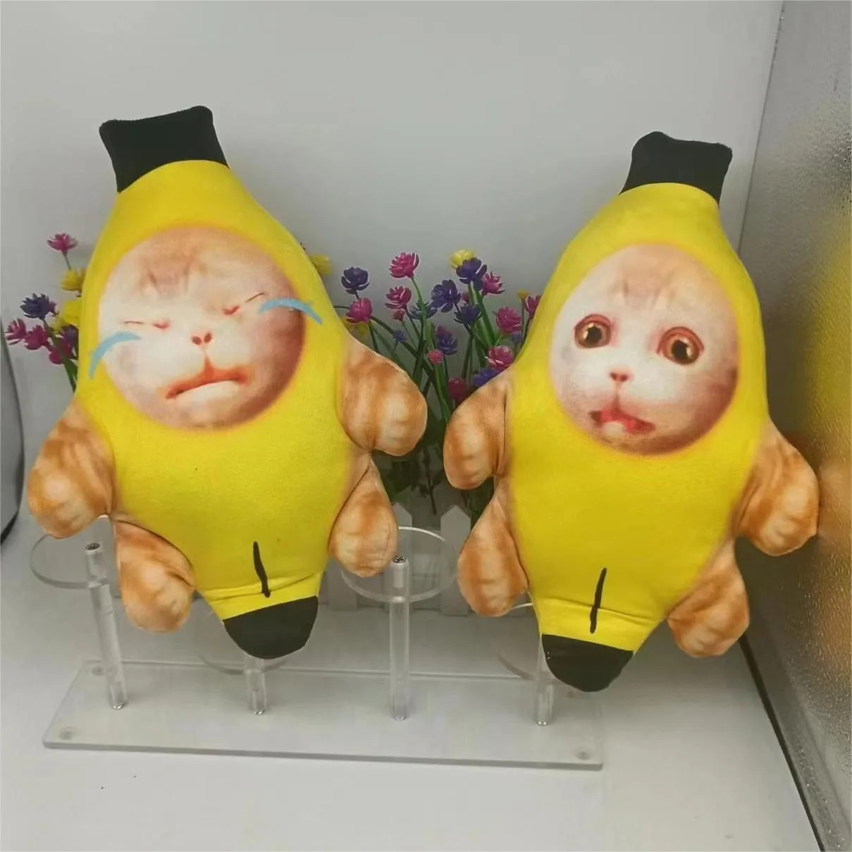 Banana Cat Happy Voice Plush Doll Keychain-Creative Stuffed Animal Pendant, Multi-Function Key & School Bag Decoration Accessory