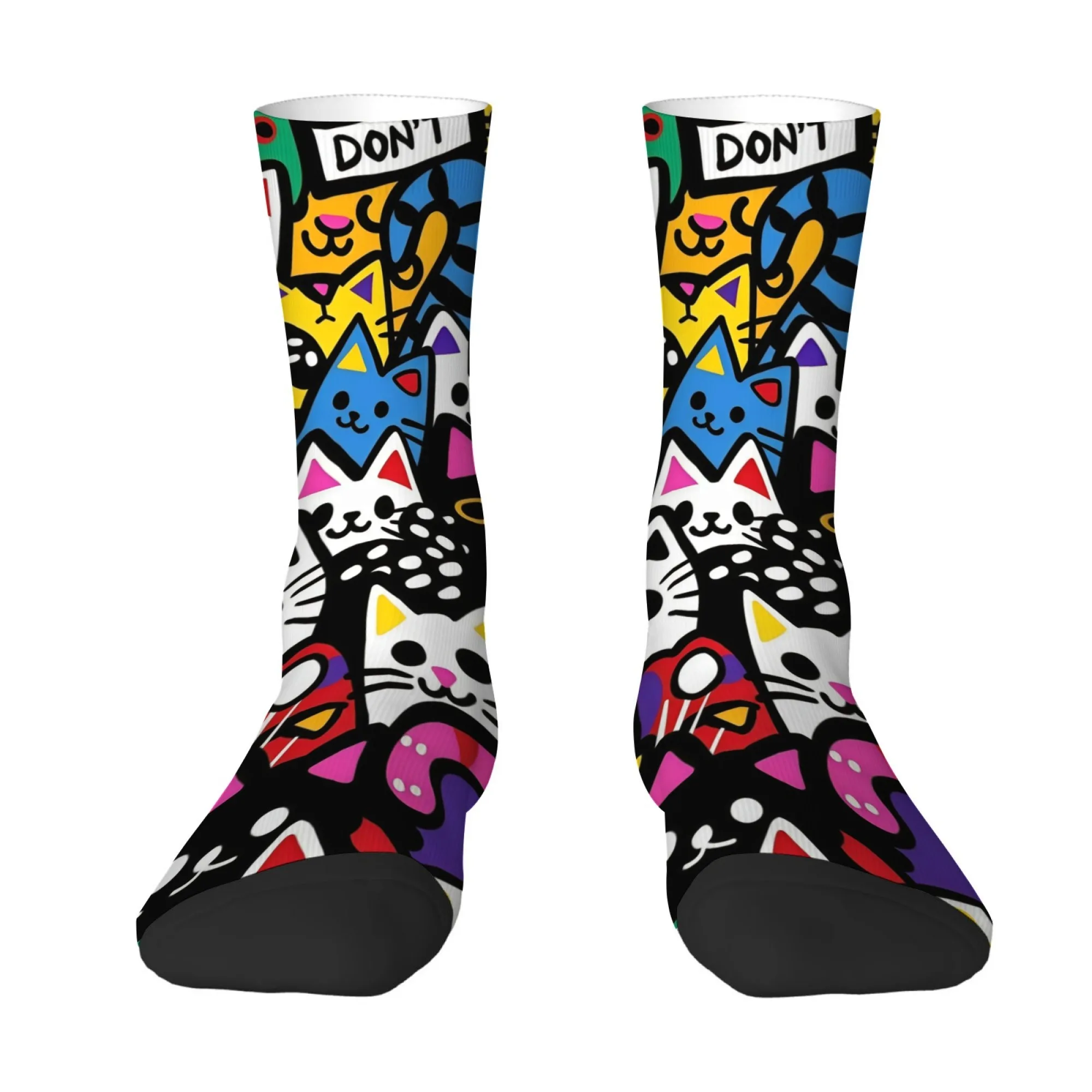 Novel Graffiti Crowded Kitten Socks Soft Comfortable Skin-friendly Men's Socks Outdoor Sports Fitness Street Compression Socks