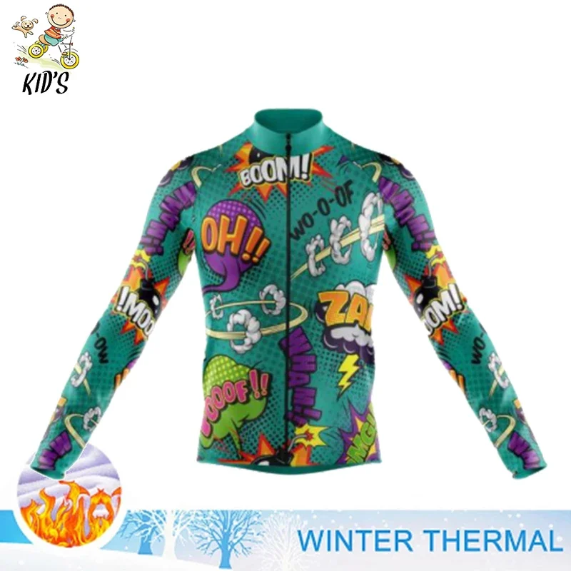 2022 Kids Cartoon Cycling Jersey Set Winter Thermal Fleece Boys Girls Bike Clothing Road Bike Suit MTB Children Maillot Ciclismo