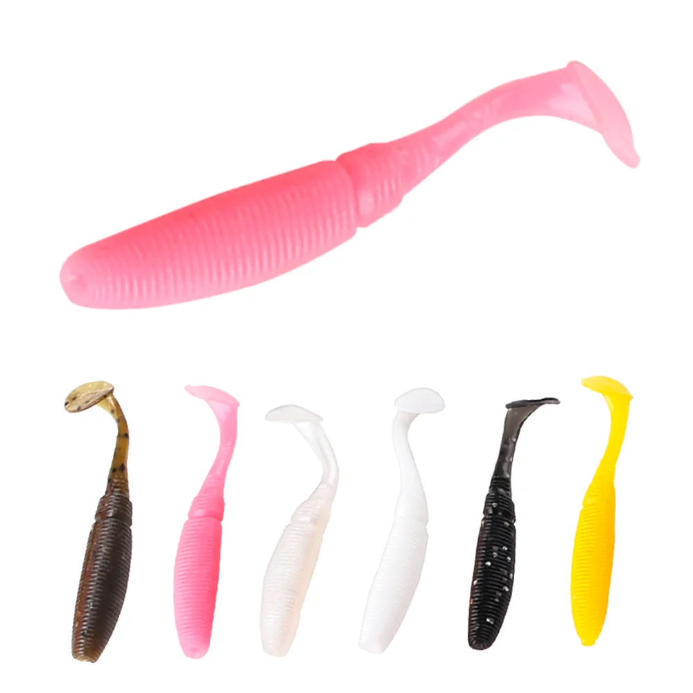 

1pack (50pcs/pack) Worm T-Tail Artificial Soft Bait Wobblers Fishing Lures Paddle Tail Lure PVC Fishing Lure Swimbait CY065