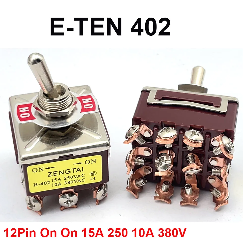 1PCS E-TEN 403 402 High-end Rocker Button Switch 12Pin ON-OFF-ON Silver Contact Copper Pin 12mm 250V 15A Rocker Toggle Switch