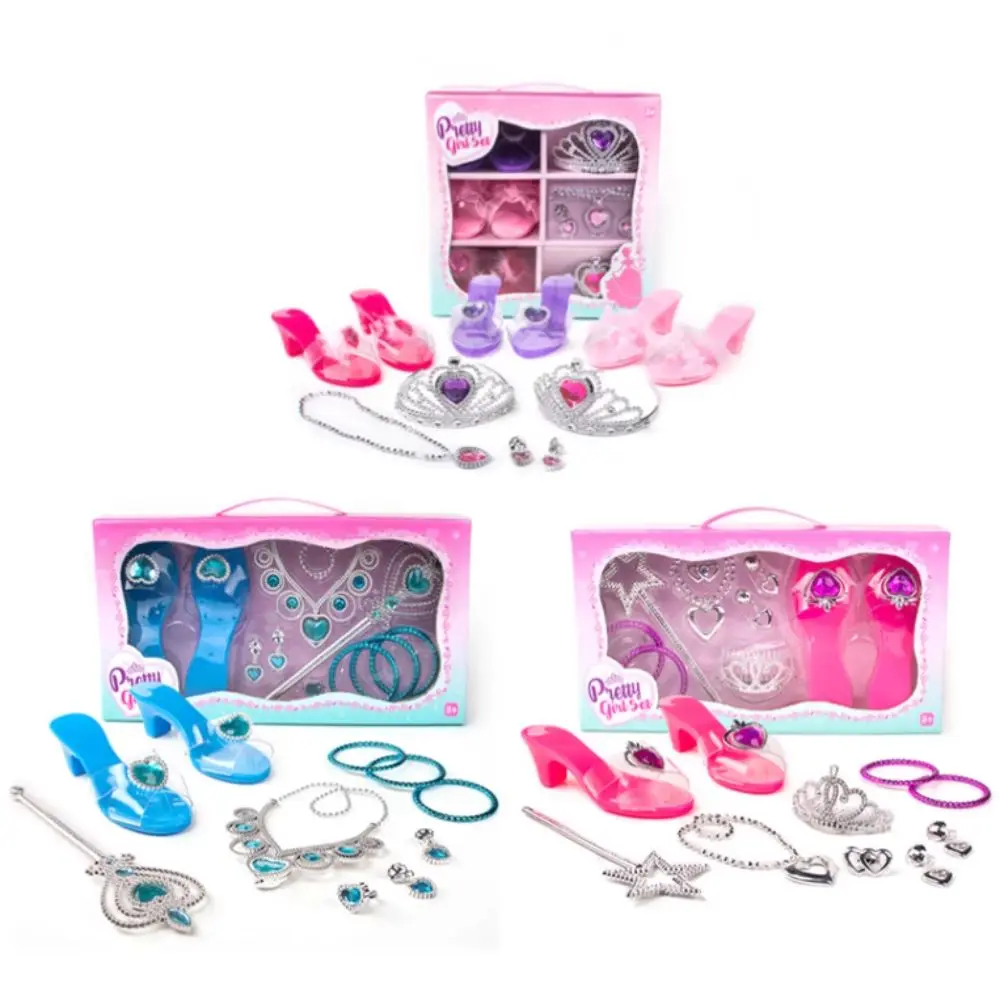 Collana Corona Principessa Vestire Giocattoli Fai finta di giocare Giochi di ruolo Gioielli per ragazze Giocattoli Orecchini per trucco Bracciale Scarpe di cristallo