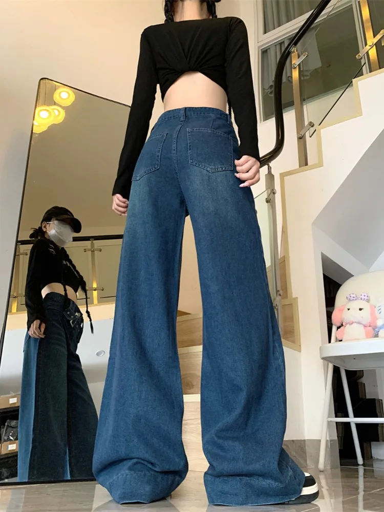 Jeans Women Belt Design Korean Style Y2k Loose High Waist Chic Young Ins College Daily Autumn Winter Denim All-match Straight