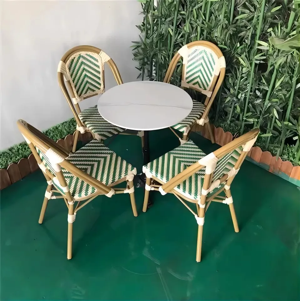 Internet celebrity French cafe retro rattan chairs hotel outdoor table and chairs open-air bed and breakfast balcony courtyard
