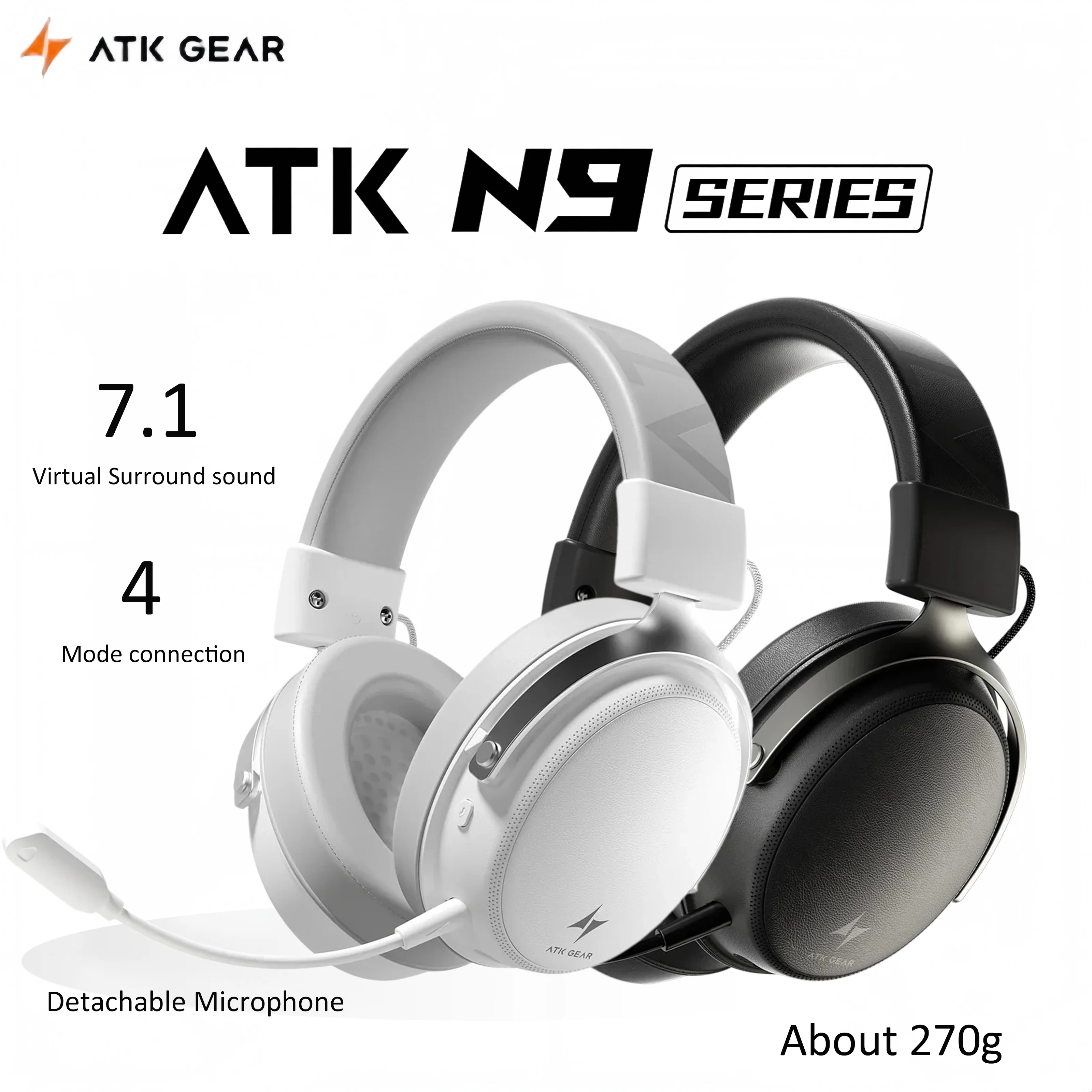 Fone de Ouvido Sem Fio ATK N9 Pro Ultra com Som 7.1, Quatro Modos, Leve para E-sports, com Microfone, Baixa Latência, Redução de Ruído, Presente