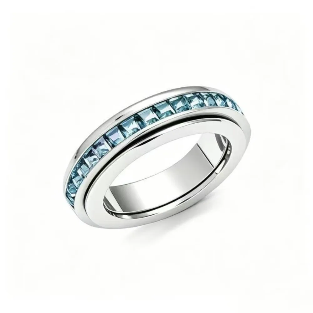 Cubic Zirconia Women's Anxiety Ring Light Luxury Sparkling Stainless Steel Spinner Fidget Ring Size 6-10 Fashion Jewelry