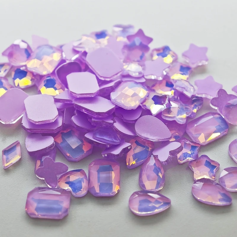 Opal Mocha Purple Mixed-Shaped Boutique Flat bottom Nail Art rhinestones Self-Adhesive Shiny Glass Crystal 3D Nail Decoration