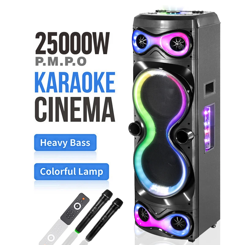 Double 12inches With Rechargeable Battery TWS Function And Dazzling Lights Trolley Bluetooth Powerful LED Party Speaker CH-2120