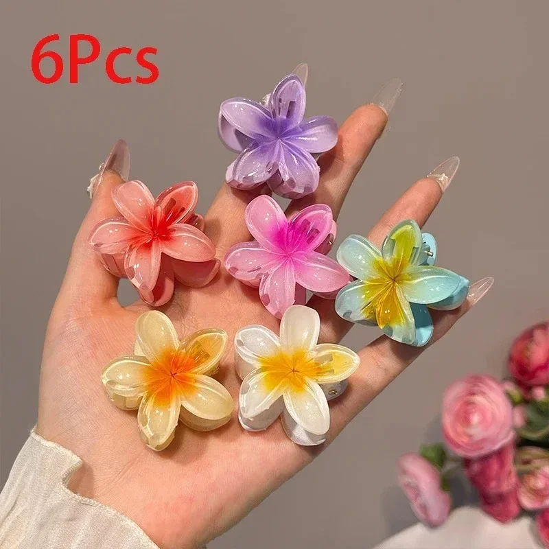 4/8 cm mehrfarbiges Blumen-Haar-Accessoire-Set mit Farbverlauf, Strand-Stil, Haarnadeln, Blumen-Klauen-Clip, Sommer-Blumen-Haarnadeln im hawaiianischen Stil – Detail 1