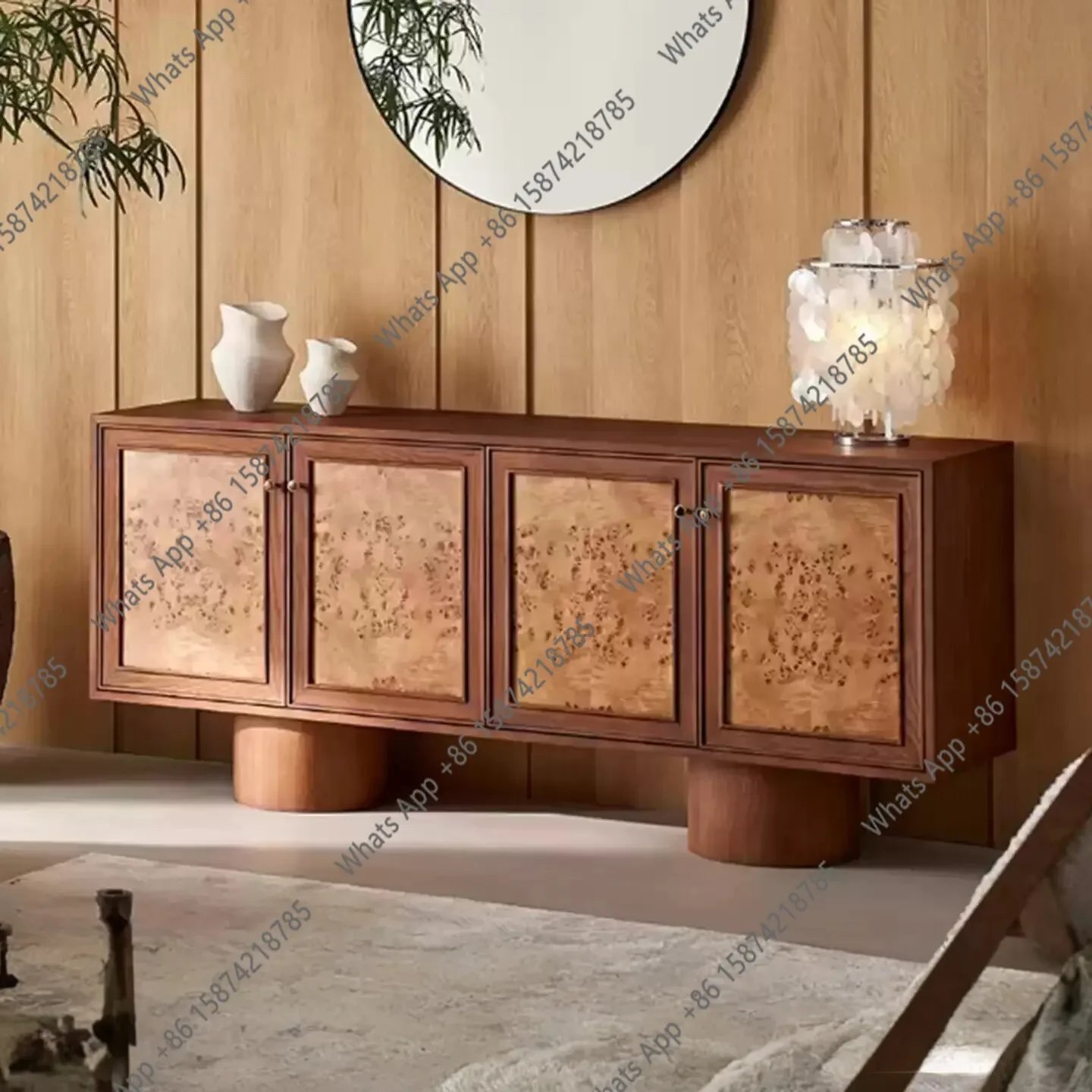 

V Medieval Style Solid Wood Dining Side Cabinet, Against The Wall Entrance, Locker, Retro Tree Tumor Skin Storage Cabinet