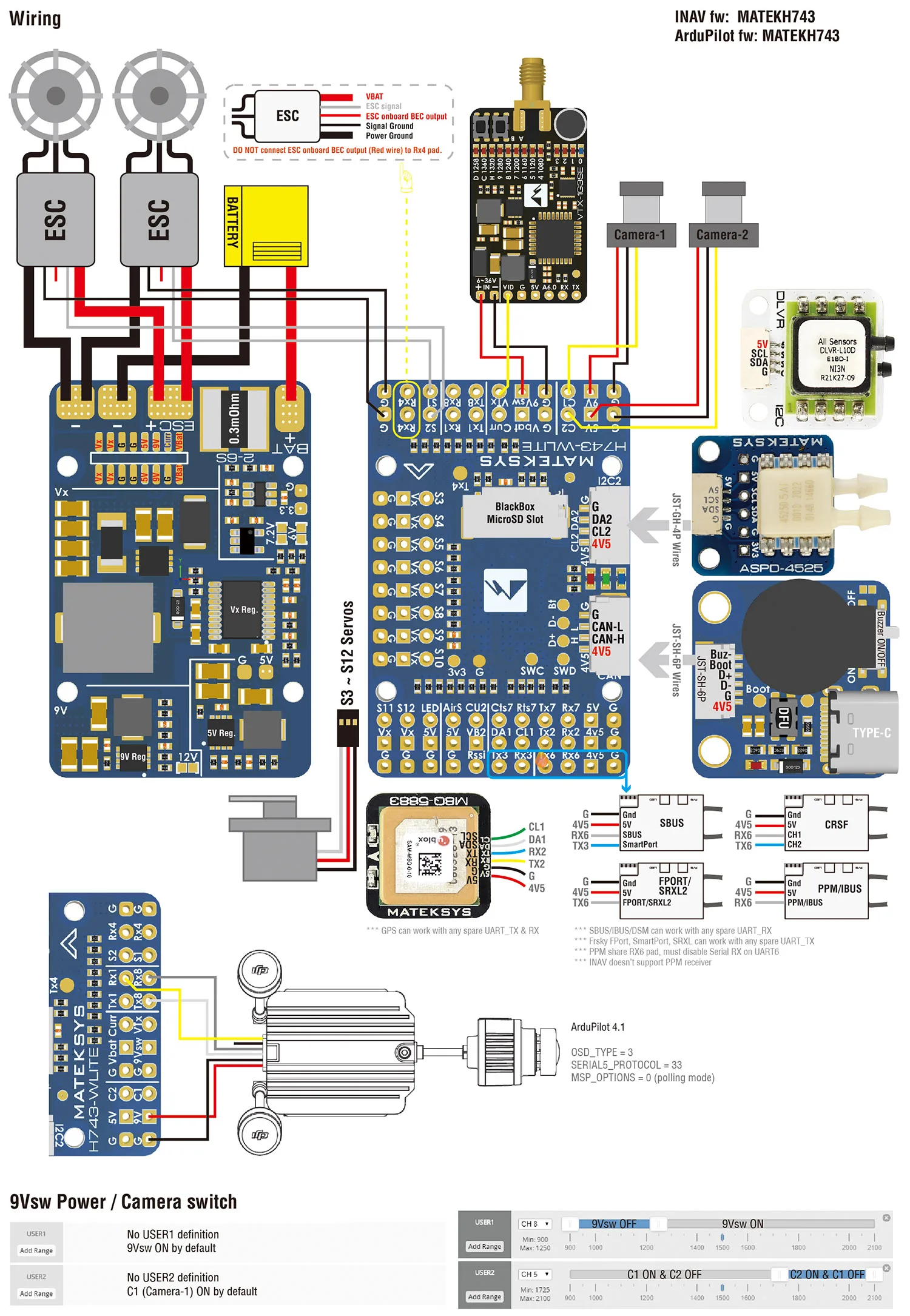 MATEK System H743-WLITE Flight Controller Built-in OSD Blackbox  2-6S LiPo 90A For FPV Fixed Wing Drone F765-WSE Upgrade