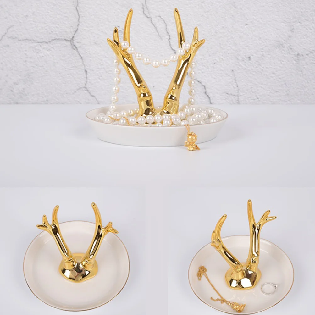 

Jewelry Storage Tray Display Rack Antler Wooden Ring Holder Trinket Organizer Miss