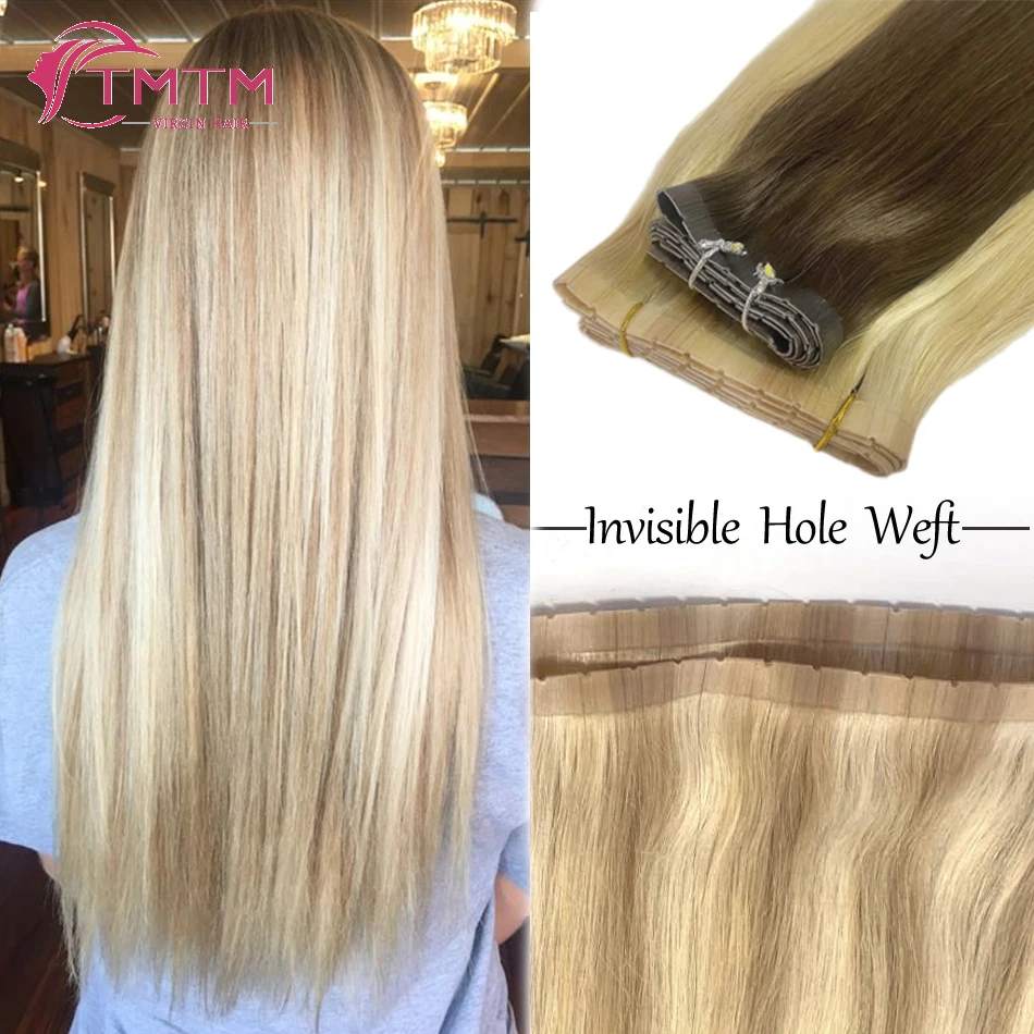 Extensions de Cheveux Humains Lisses avec Trou Invisible, Mèches à Double Onglet, Micro Boucle XO, 12 à 26 Pouces