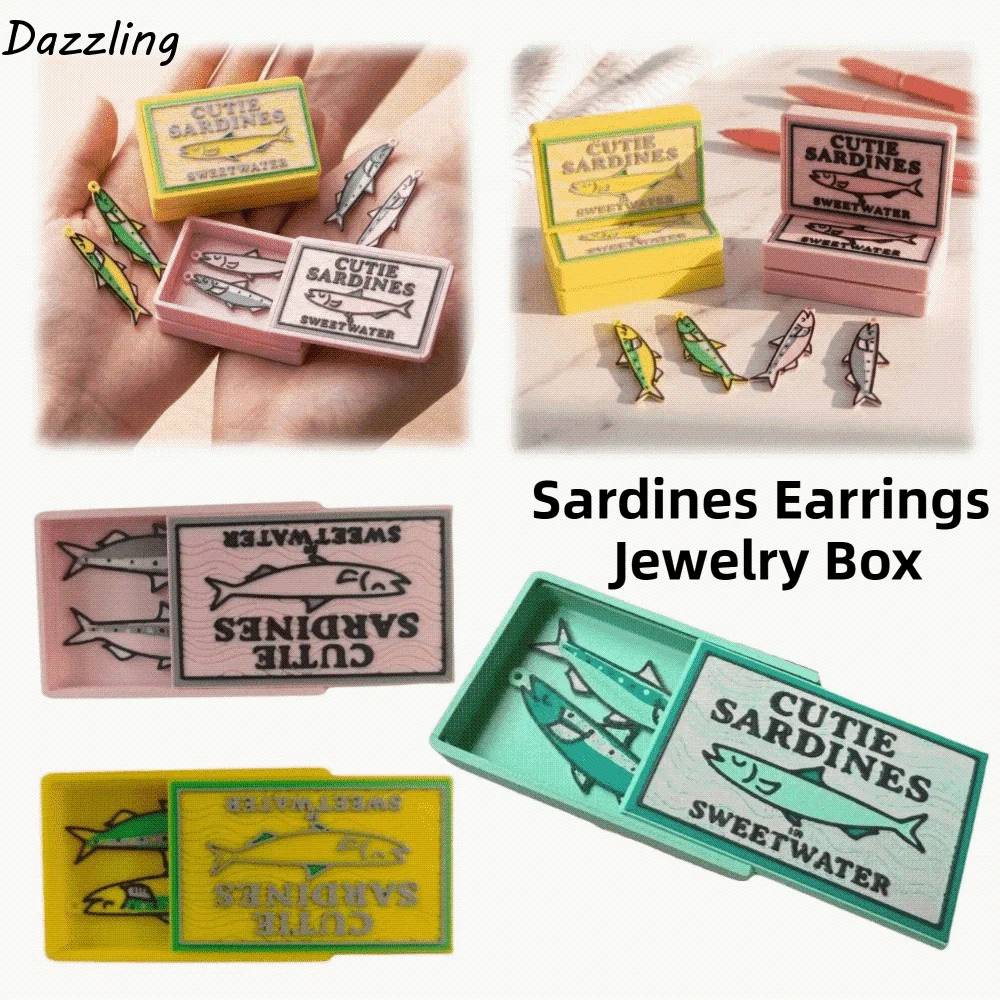 3D Printed Sardines Earrings Jewelry Box Headwear Durable Ocean Animal Hair Clips Decorative Multi Functional