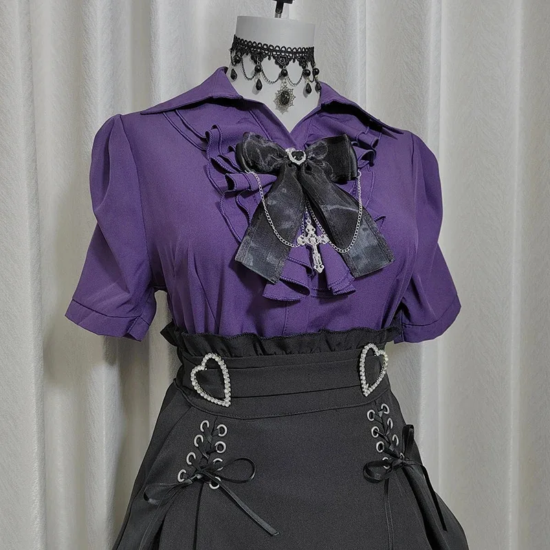 

Kawaii women shirts jirai Kei Lolita Y2K cute Japanese style blouse elegant short sleeve sweet tops casual aesthetic shirt 2025