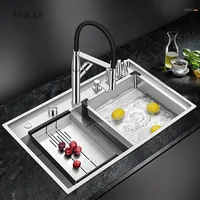 ASRAS 304 Stainless Steel Kitchen Stepped Sink 4mm Thickness 220mm Depth Large Size Handmade Brushed Stepped Kitchen Sinks