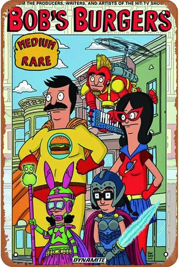 Shvieiart Bob's Burgers Volume 1: Medium Rare Retro Tin Metal Sign - 8'' x 12'' inches sign