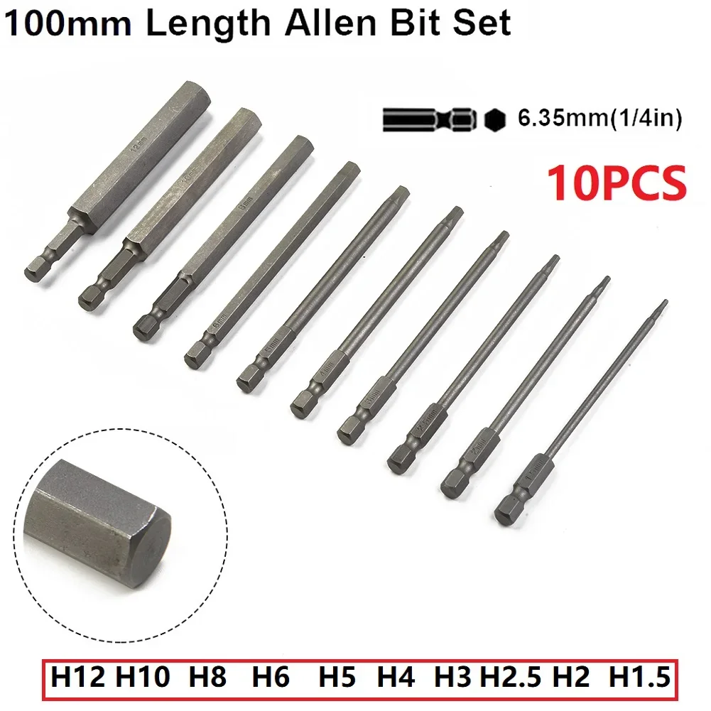 

10pcs Hex Head Wrench Drill Bit 100mm Steel Screwdriver Bits Metric Removable Household Repair Hand Tools For Phone