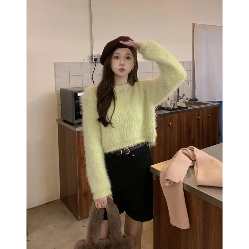 

Women's 2022 New Style Fashion Round Neck Pullover Green Temperament Versatile Sweater Comfortable Minimalistic Blouse Autumn