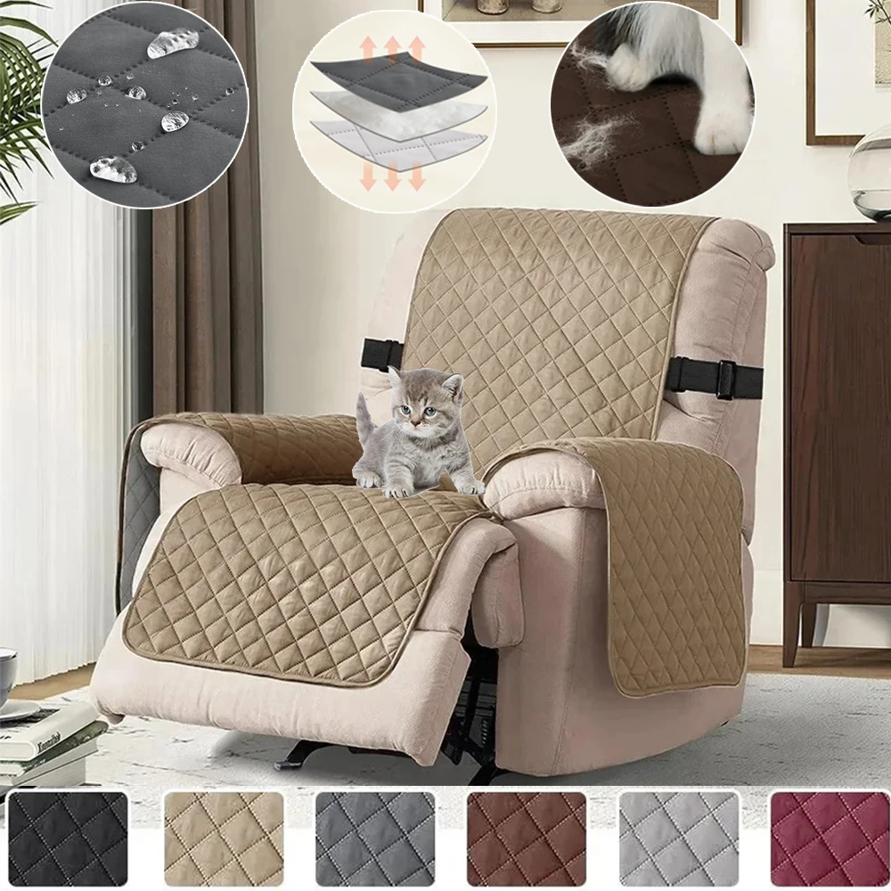 

Waterproof Recliner Sofa Cover Anti-Slip Quilted Accent Chair Cushion Solid Color Relax Armchair Slipcover Furniture Protector