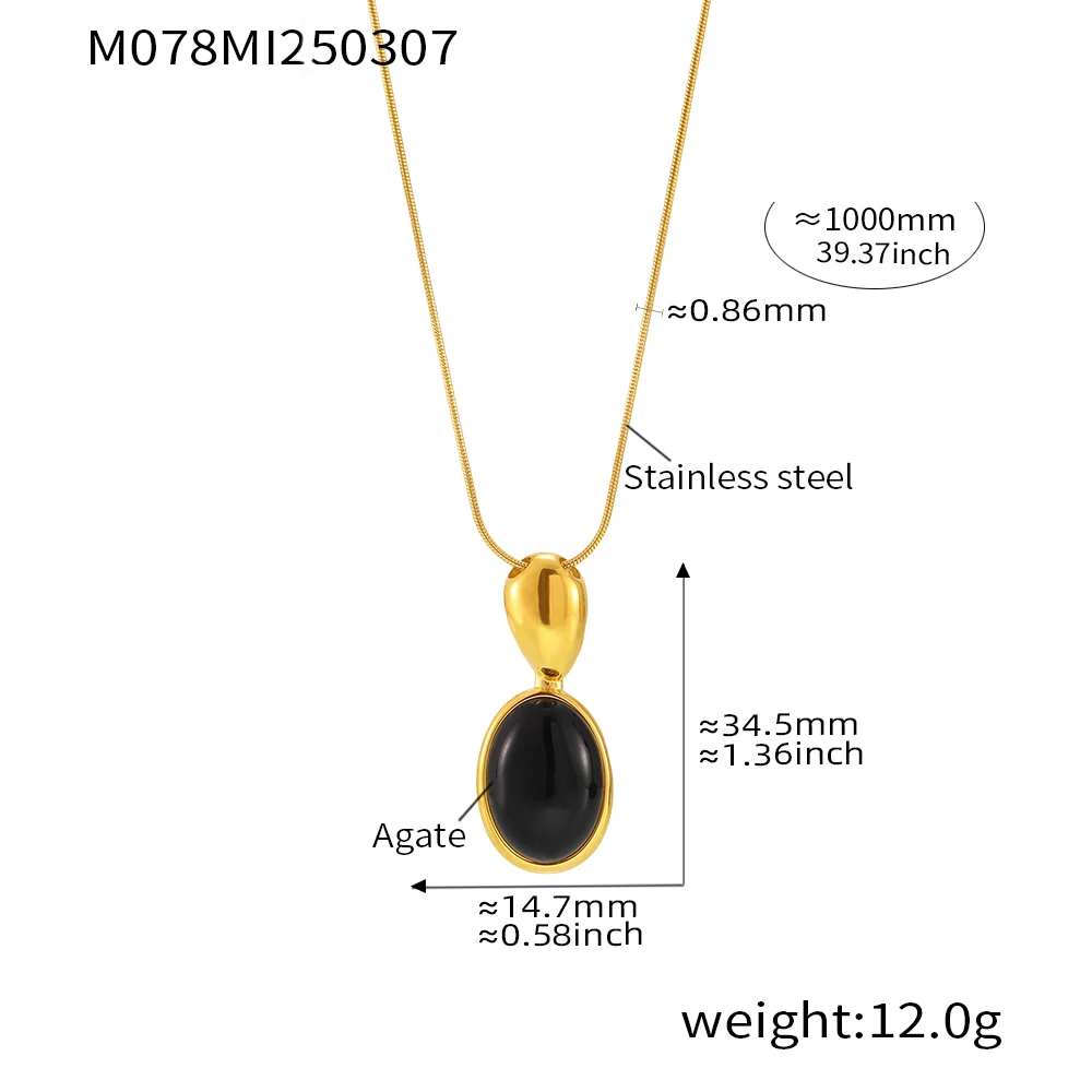 Women's Adjustable Long Pendant Necklace with Black Agate & Tiger Eye Stone