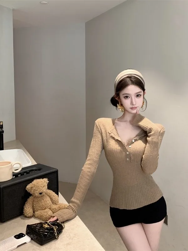 كشكش تقليم V-Ne طويل Sve محبوك المرأة سليم صالح Faionable ربيع الخريف الأبيض القطن الخالص سباندكس مزيج