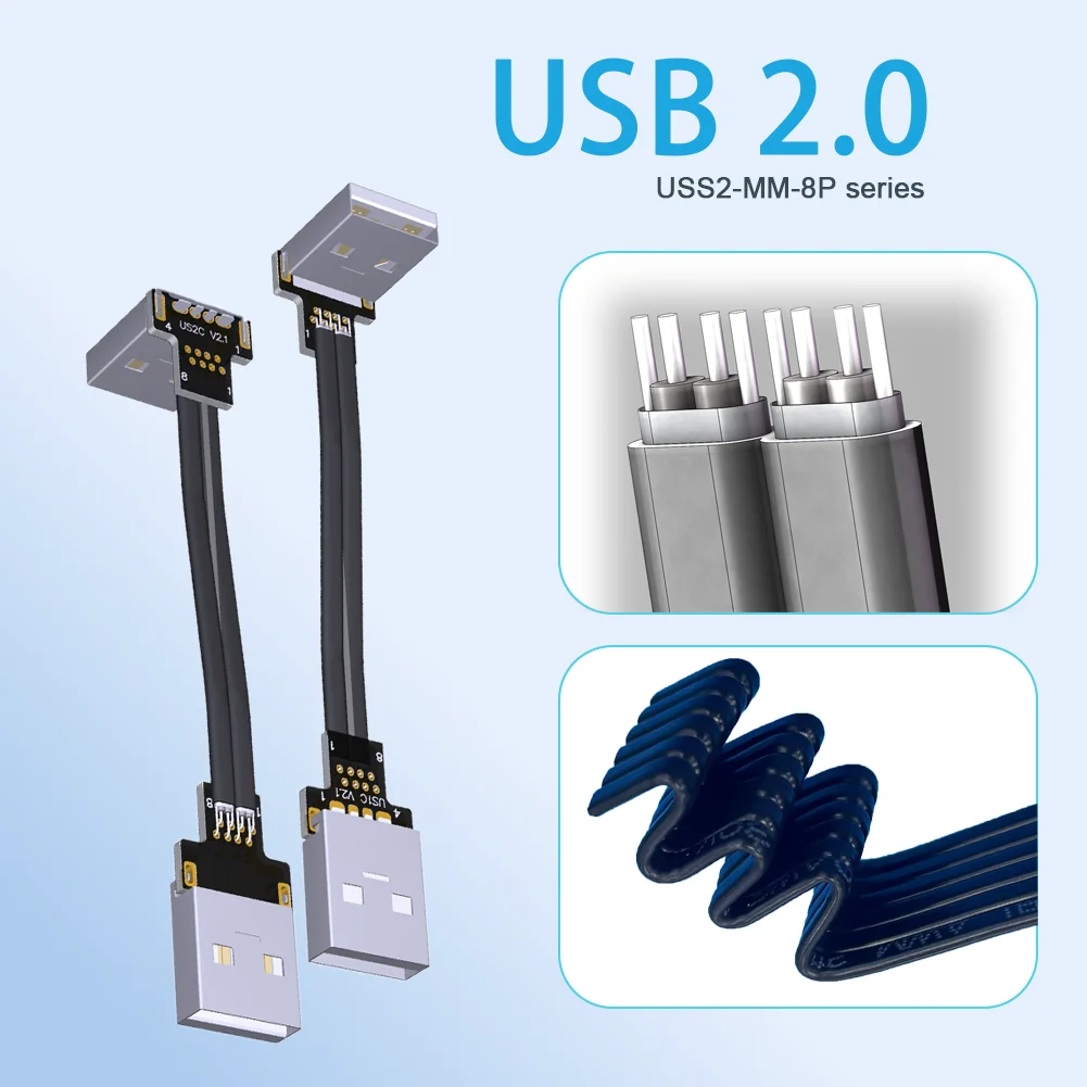 Super Flat Flexible USB 2.0 A Male To Type A Male Slim 90 Angled Extension Adapter Cable USB 2.0 Male To Male Right/Left/Down/Up