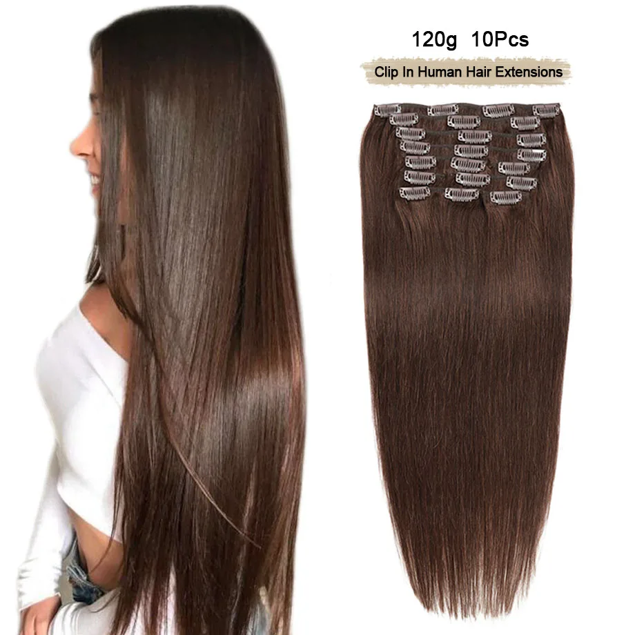 

Human Hair Clip In Hair Extensions Invisible Hairpins 100% Natural Brazilian Remy Human Hair Extensions For Women 120g 10Pcs/set