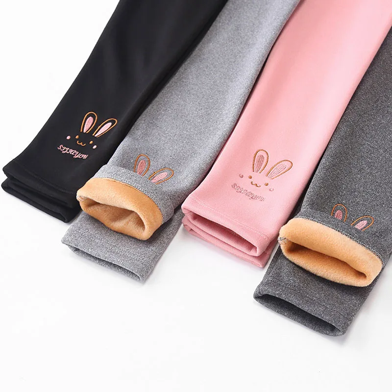 

Леггинсы для девочек, осенне-зимние толстые теплые плюс милые штаны с кроликом для детей, детские штаны с нижней частью